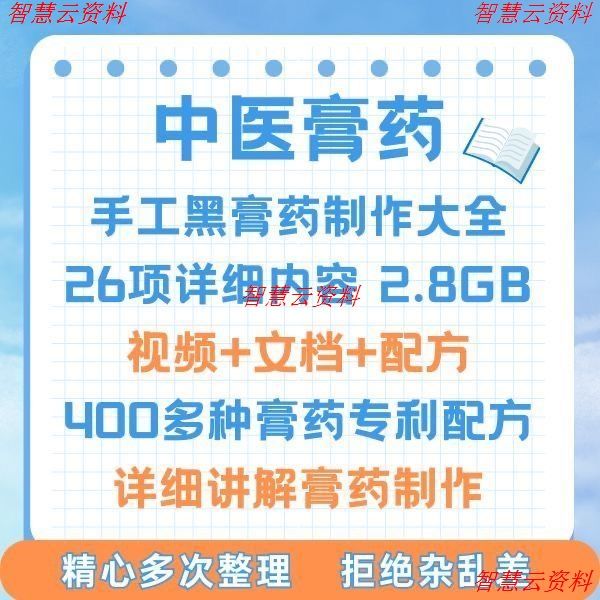 中医古方药膏制作方法,熬制视频教程全套技术配方秘方,资料课程